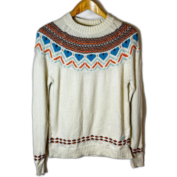 Kari Traa Sundve Ivory Orange Blue Fair Isle Nordic Crewneck LS Sweater Size M - Picture 3 of 10